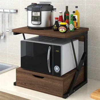 

Creative new wood Kitchen storage rack microwave shelves for wall double-layer Spice metal Microwave Oven wall shelf organizer