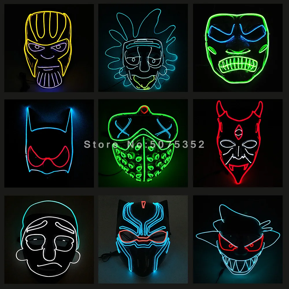 

Cosplay Mask Supplies Rick and Morty EL Mask Super Hero Black Panther Led Mask For Masque Christmas Halloween