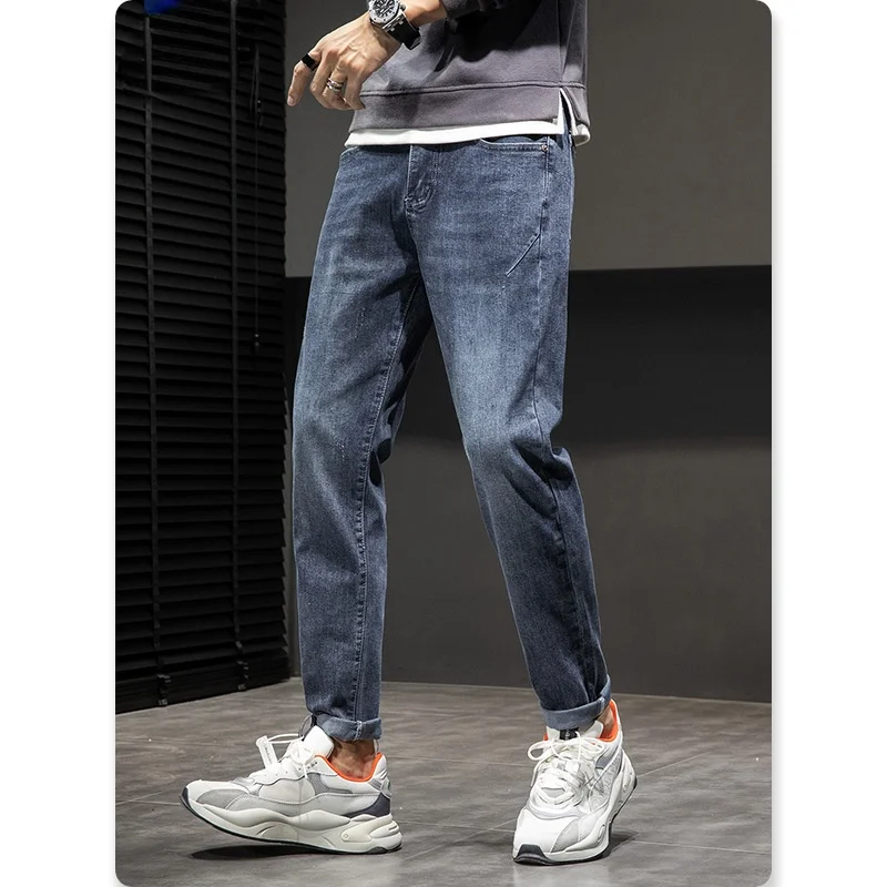 Fashion Men Jeans Korean Slim Elastic Straight Pants Vintage Washed Denim Trousers Male Oversized Streetwear Casual Clothes New 1