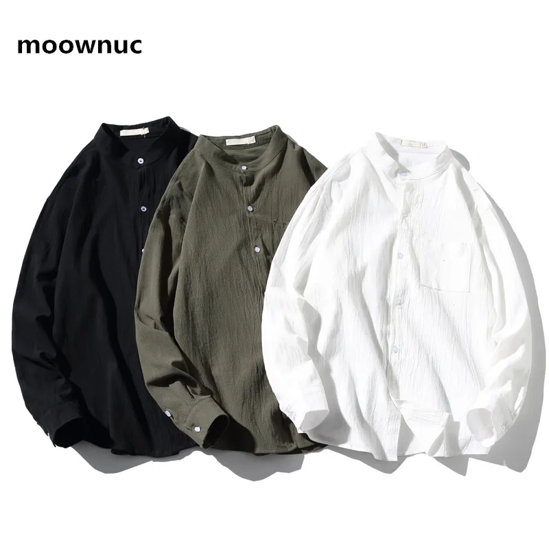 Мужская рубашка с длинным рукавом Повседневная из хлопка и льна весна 2020 | одежда