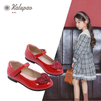 

Kalupao Children Shoe Fashion Leather Child Sandals Princess Shoes Love Glitter Party Shoes For Kids Girl Pink Red Black Shoes