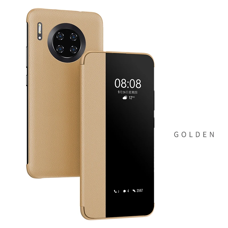 Золотой Для huawei mate 30 Pro откидной Чехол из ПУ кожи откидная крышка смарт-окна вид телефонные чехлы для huawei mate 30 mate 30 5G - Цвет: Золотой