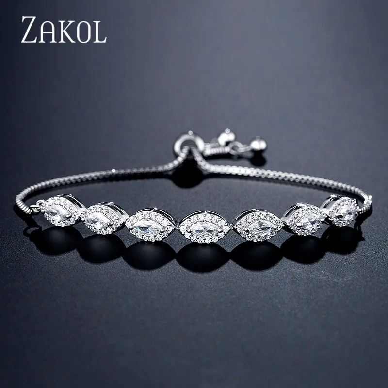 White Color ZAKOL Модный высококачественный кубический цирконий Свадебные ювелирные изделия регулируемый браслет для женщин ужин подарок на день рождения FSBP2161 - Окраска металла: White Color