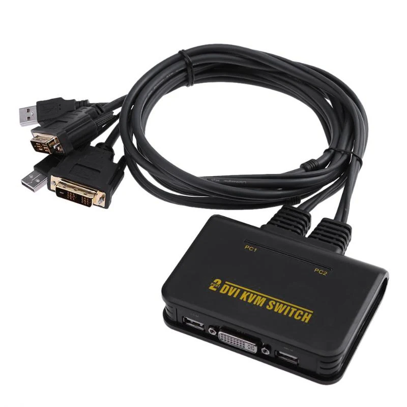 

New 2 Port Usb 2.0 2 in 1 Out Dvi Kvm Switcher Switch Box with Audio Cable Video Cable for Monitor Keyboard Mouse Computer
