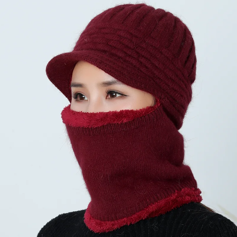 Модная зимняя вязаная шапка женская шарф маска Балаклава Skullies Beanies шапки для женщин теплый мягкий шерстяной мех шапка шапочка шапки