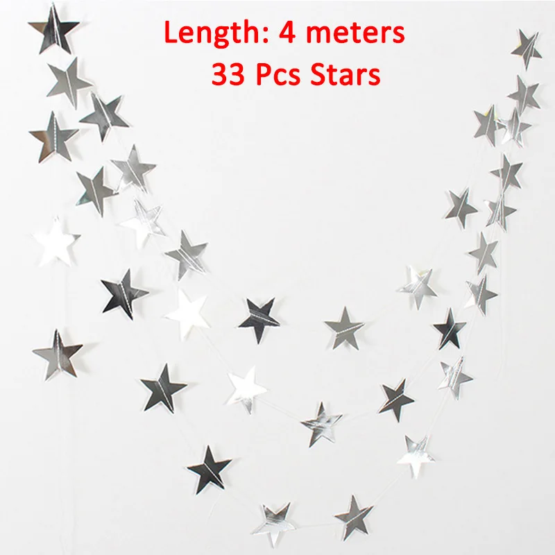 Для девочек на первый день рождения, вечерние и формирующая листы для кровли 4 м 33 бумага со звездами баннер с гирляндами 1st детские украшения для детей для маленьких мальчиков мой 1 год столовые принадлежности - Цвет: silver star
