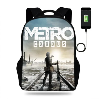 

17-Inch Mens metro exodus Print Backpack For Teenagers USB Charge Boys&Girls Backpack Children School Bag