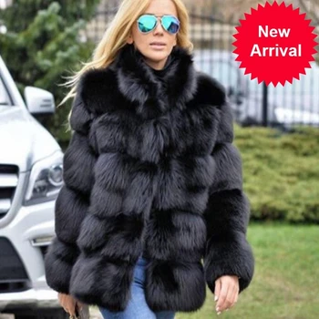 

NEW ZADORIN 2020 Winter Coat Women Faux Fox Fur Coat Plus Size Women Stand Collar Long Sleeve Faux Fur Jacket Fur gilet fourrure
