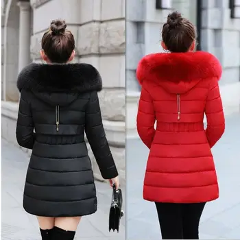 

Women 2020 Winter Casual Long Wadded Cotton Jackets Female Thicken Hooded Parkas Ladies Slim Big Fur Collar Warm Coats L16