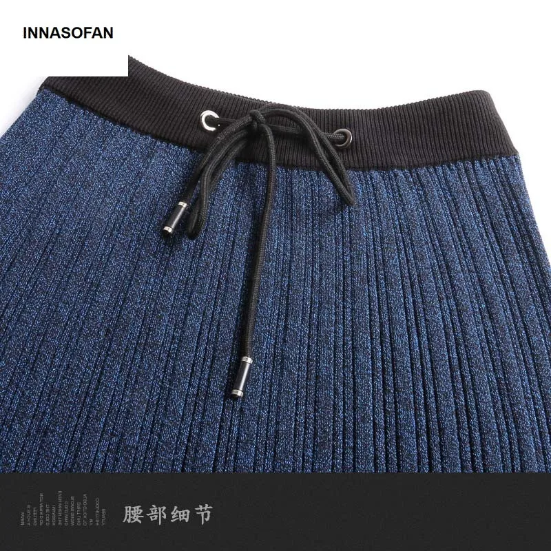 Горячая Распродажа INNASOFAN теплая вязаная юбка для женщин Осень зима
