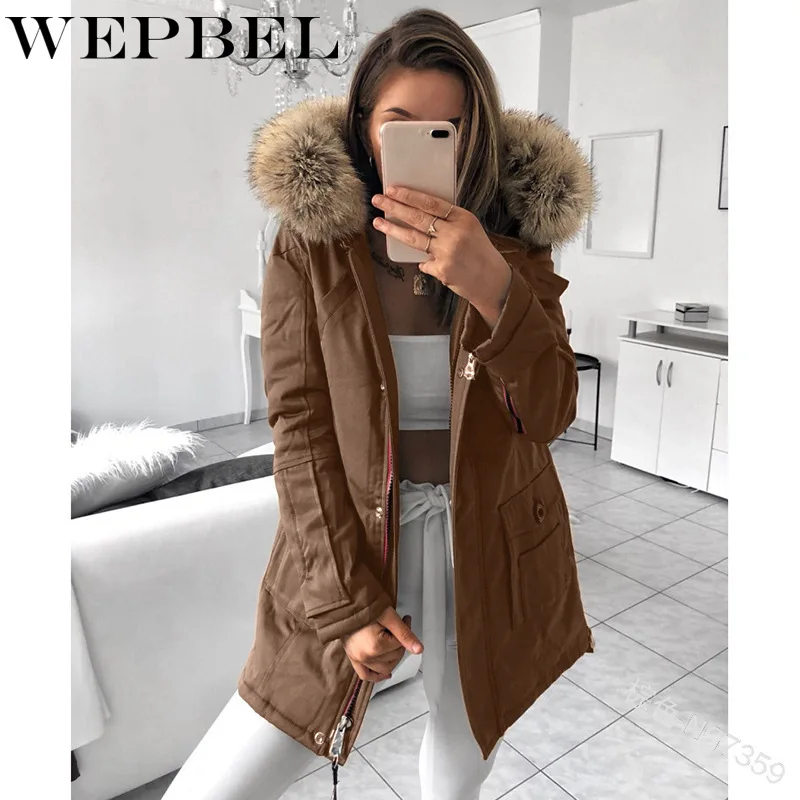 WEPBEL женские новые осенние зимние меховые Длинные куртки с капюшоном модные повседневные молнии карманы теплые женские длинные куртки пальто