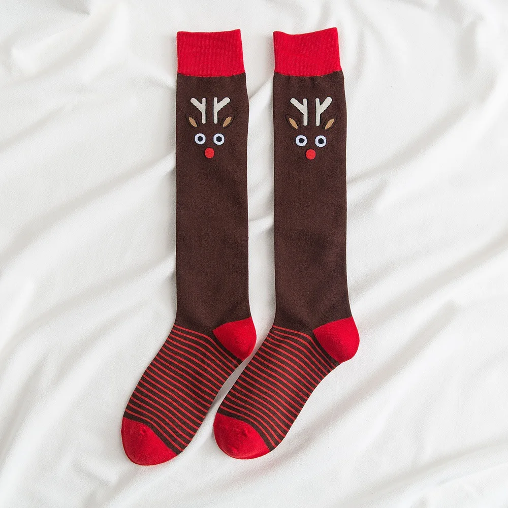 IClosam/1 пара, модные женские рождественские носки из хлопка, женские зимние теплые гольфы с принтом, забавные носки - Цвет: Коричневый