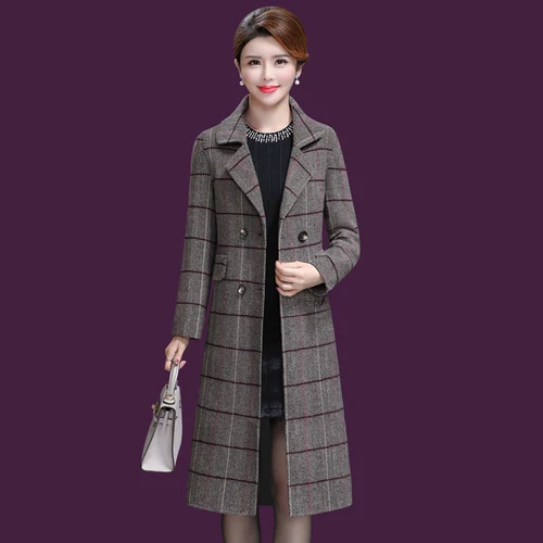 

2019 Autumn Winter New Style Fashionable Double Breasted 5xl Woolen Coat Elegant Temperament Keep Warm Middle Aged Mother Tops