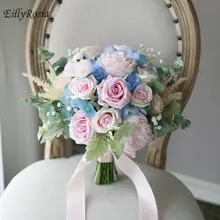 Свежий Розовый Голубой Гортензия розы свадебный букет имитация невесты фотография держа цветок шар Круглые Свадебные цветы украшения