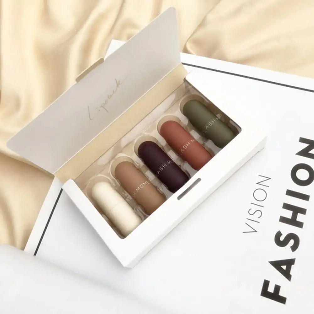 

Mini Capsule Lipstick Set Sample Set Gift Box 5 Easy to Decolorize Matte Matte Light And Smooth Matte Light Fit Lip