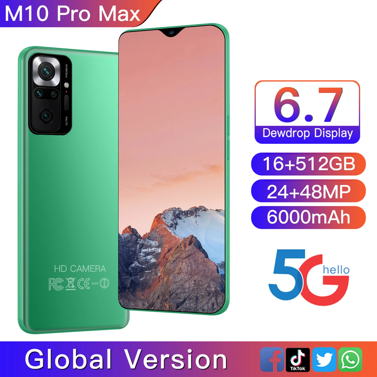 Smartphone M10 Pro MAX 5G, téléphone portable avec écran de 2021 pouces,  batterie de 6.7 MAH, 16 go de ram, 6000 go de rom, 24 + 48MP, Android 512,  double SIM, reconnaissance faciale, 10.0 | AliExpress