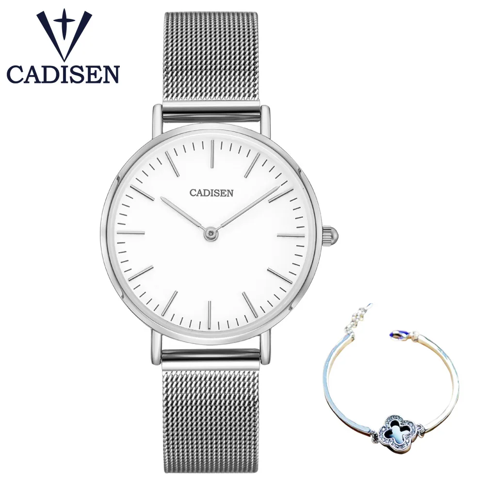 CADISEN светильник роскошные часы для женщин ультра-тонкий нержавеющая сталь кварцевые часы для женщин простой и модный 3 АТМ водонепроницаемый