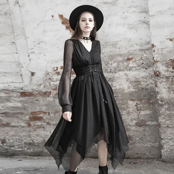

PUNK RAVE Women Long Irregular Dress Female Spring and Autumn Models Mesh Stitching High Waist Over The Knee Skirt