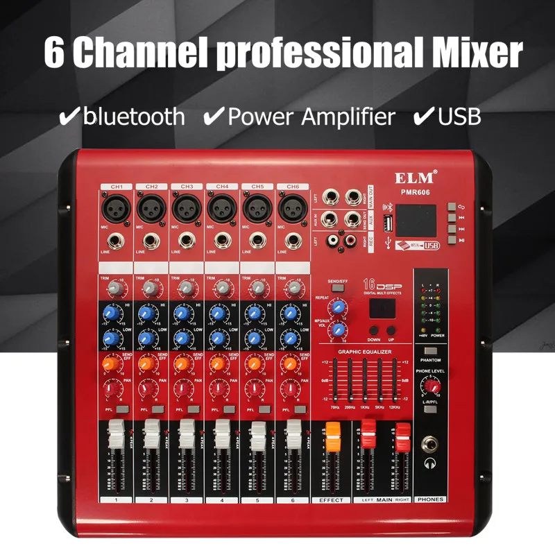 US $192.82 6 Channels Bluetooth Sound Mixing Console Record 48V Phantom Power Monitor Digital DPS Effects Digital Audio Mixer With MP3 USB