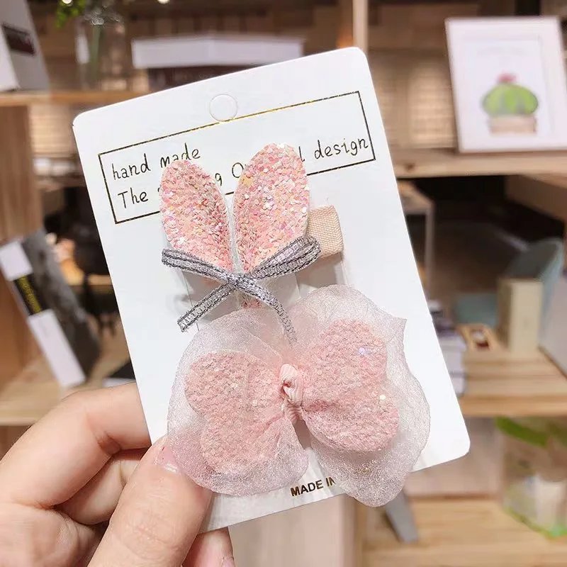 pink 2 шт./компл. милый полным покрытием из силикона и Заколки для волос Детские аксессуары для волос в виде бабочки заколки для волос с фигурками животных платье принцессы повязка на голову - Цвет: pink