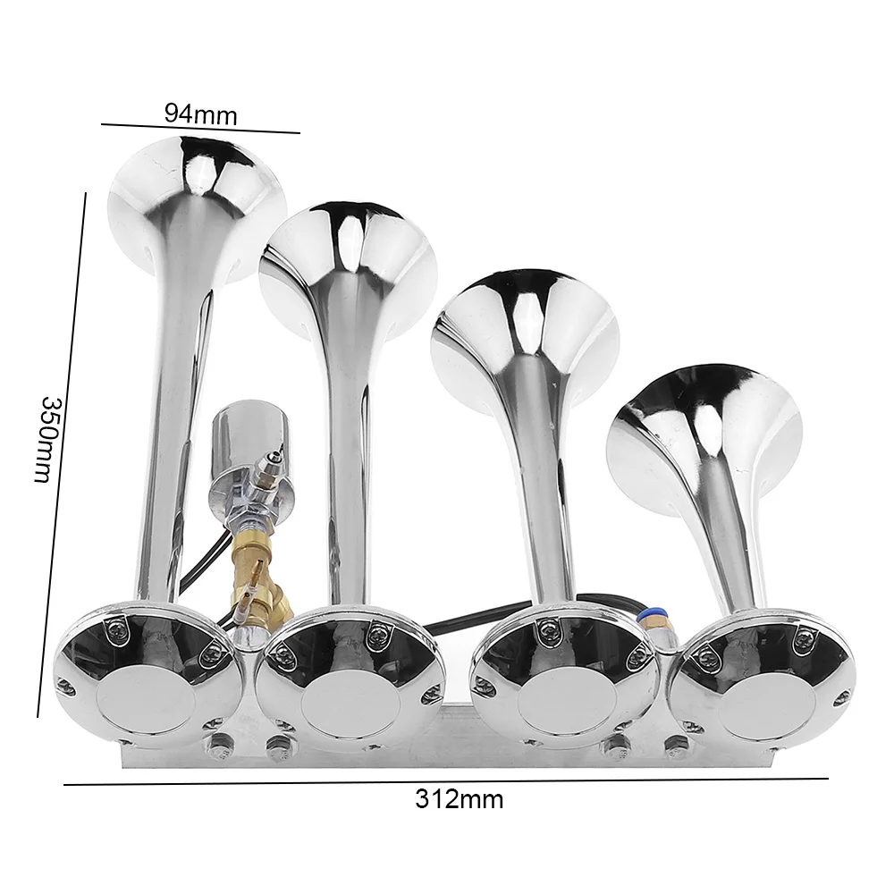 12 V-24 V 185dB супер громкий звуковой сигнал четыре труба Воздушный Рог супер громкий звуковой сигнал четыре трубки Динамик бок грузовой автомобиль поезд лодку