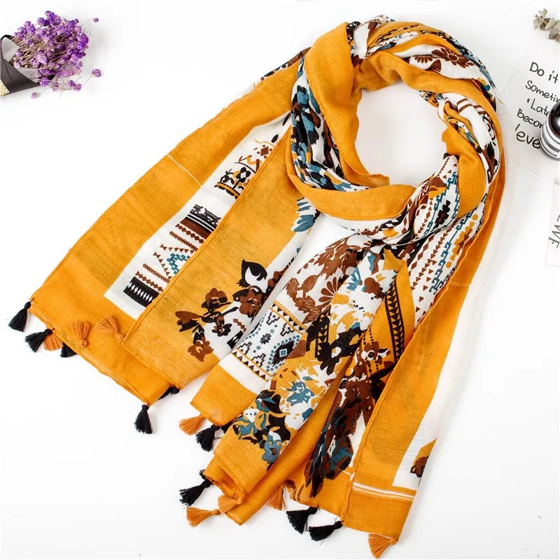 KYQIAO дизайнерский шарф женский осенний зимний Испанский Стиль Богемный Хиппи длинный желтый шарф с принтом кашне накидка - Цвет: style 2