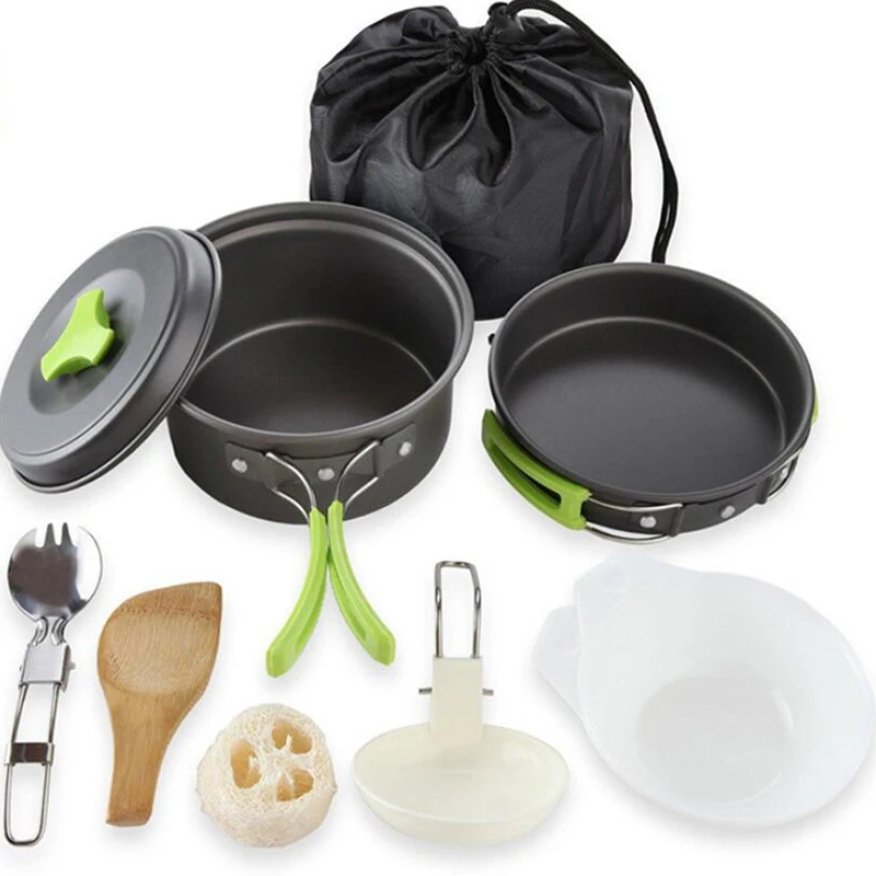 Portable Camping Tableware Cooking Set Outdoor Cookware Pan Pot Bowl Spoon Fork Utensils For Hiking Picnic Travel Wild Campismo