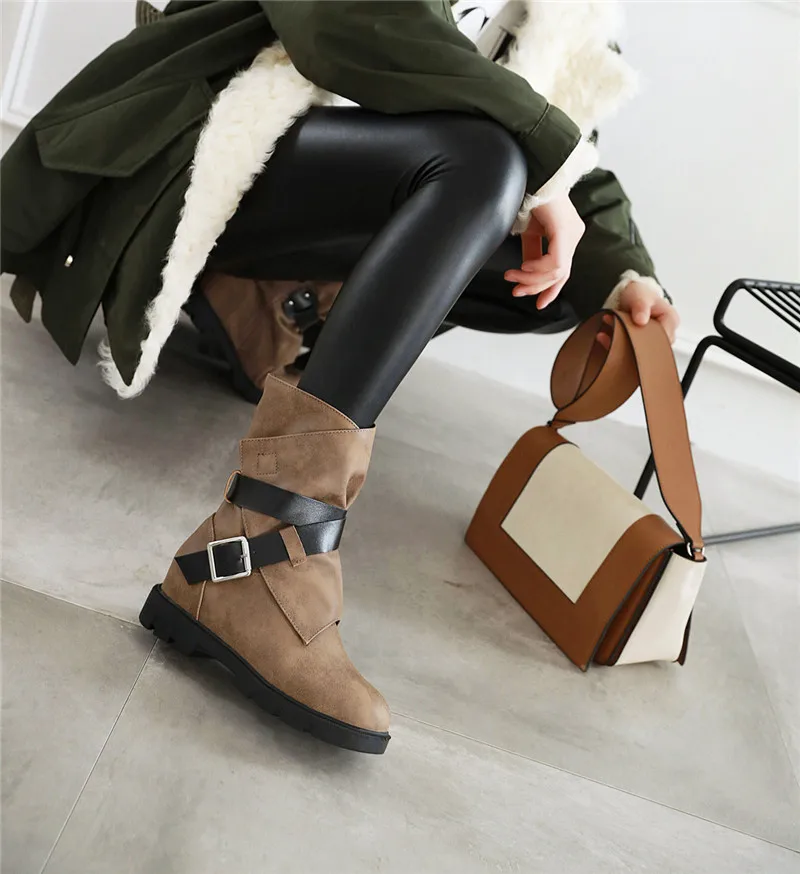 FEDONAS Classic Metal Buckle Women Plus Size Ankle Boots Leather Fashion Short Boots Party Basic Shoes Woman Height Increasing