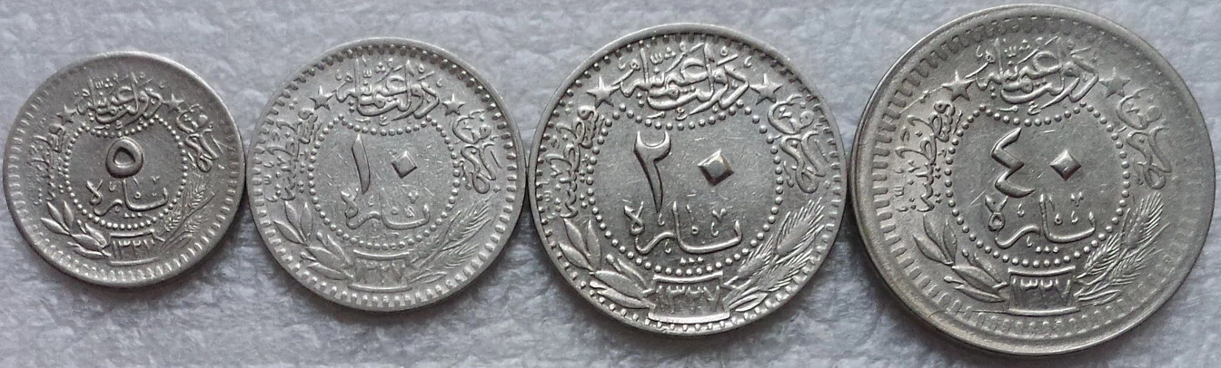 turk osmanli 1910 1913 5 10 20 40 para tam set 4 adet hakiki paralari gercek orijinal sikke non currency coins aliexpress
