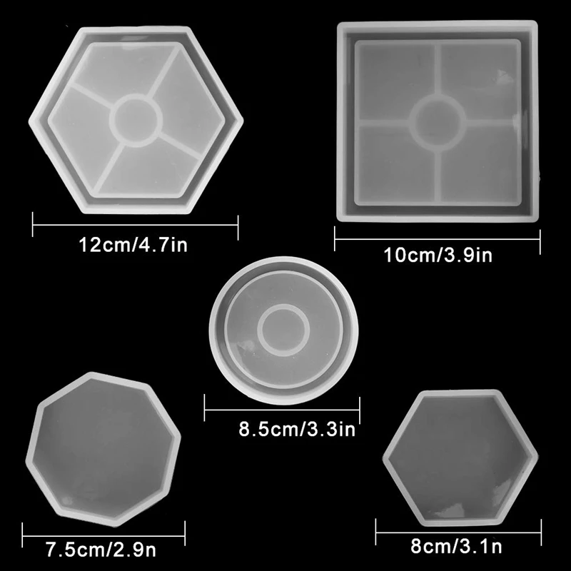Home Decoration SODIAL 5Pcs DIY Coaster Silicone Mold Included Square Hexagon Circle Octagon Mold for Resin Concrete Cement