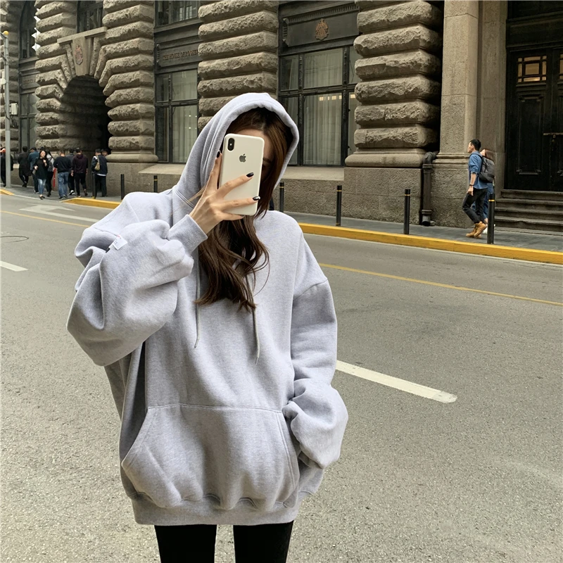  5 colors 2019 autumn and winter korean style solid color thicking hoodies womens warm sweatshirts a