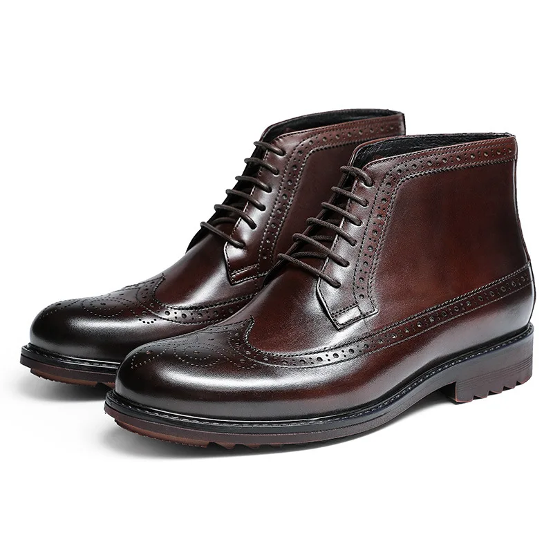 Ботинки мужские из натуральной коровьей кожи на шнуровке с круглым носком | Обувь