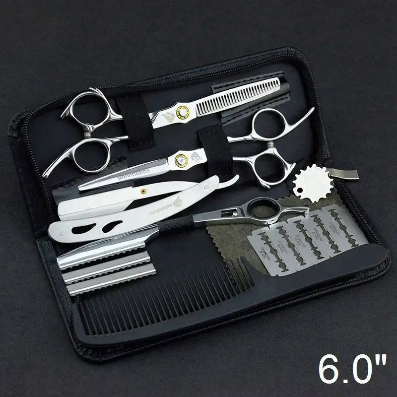 6028-Kit 2 Razors Univinlions 6 дюймов японская стрижка ножницы Парикмахерские филировочные ножницы Профессиональные японские ножницы для волос Высокое Качество Машинка для стрижки волос - Цвет: 6028-Kit 2 Razors