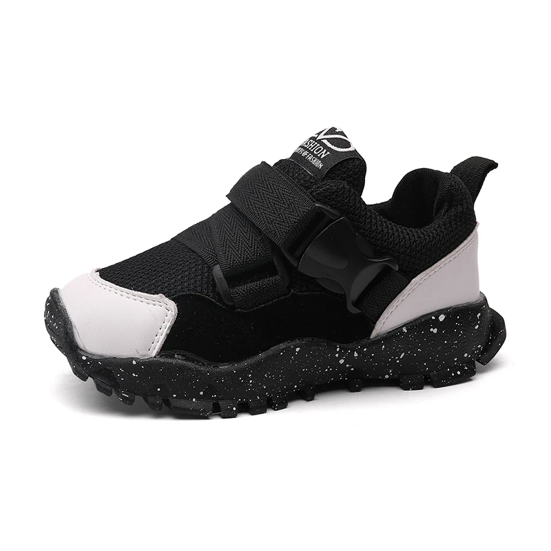 Spring Autumn New Style Air Mesh PU Leather Kids Girls Boys Sports Casual Toddler Sneakers Children Shoes - Цвет: Черный