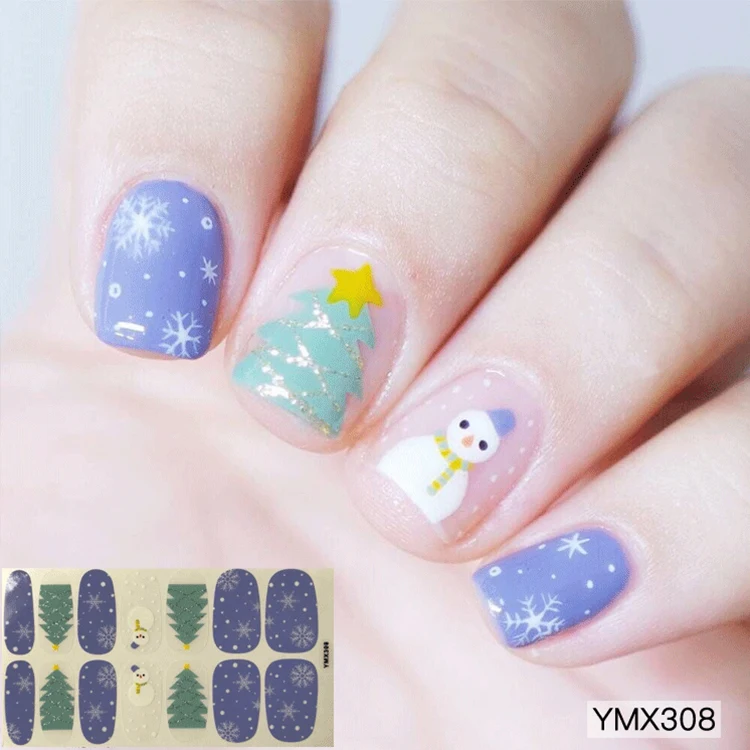 DIY Nail Art ремесло обертывания Рождественская тема наклейки для ногтей Снеговик Снежинка узоры клей год наклейки для подарков - Цвет: ymx308b