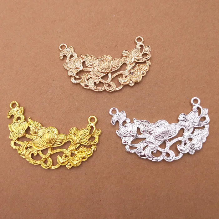 

20PCS 27*48mm Metal Zinc Alloy Gold Silver KC Gold Leaf Flowers Pendant Connector Charm For DIY Jewelry Making