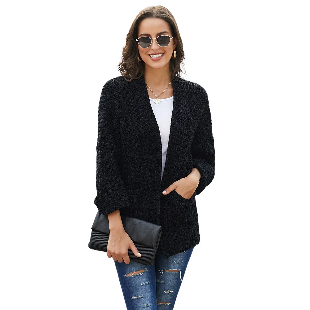 Fashion Women Sweater Coat Knitted Loose Thermal Cardigan Wool Overcoat Cardigan Warm Female Pull Outerwear Casaco kardigan - Цвет: black