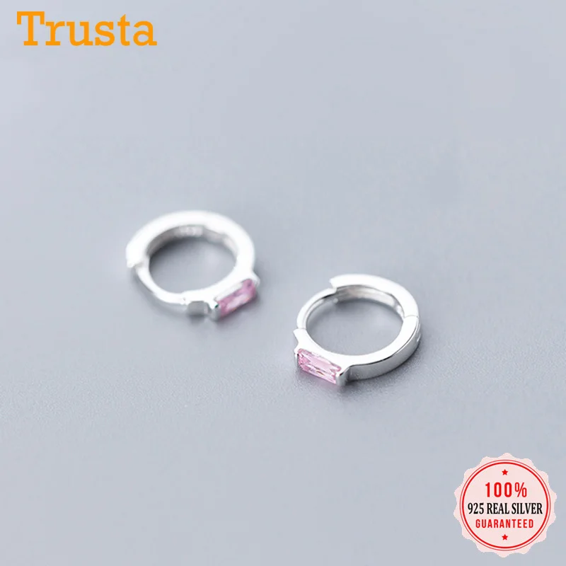 

Trusta Real 100% 925 Sterling Silver High Quality Sweet Pink CZ Hoop Earring For Women Wedding Silver 925 Jewelry Gift DS1884