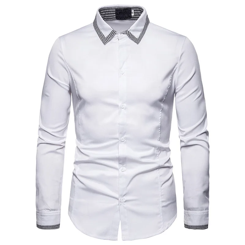 white Хаундстут дизайн воротник рубашки мужские белый и черный Новая мода Slim fit Повседневная деловая рубашка с длинными рукавами для мужчин - Цвет: white