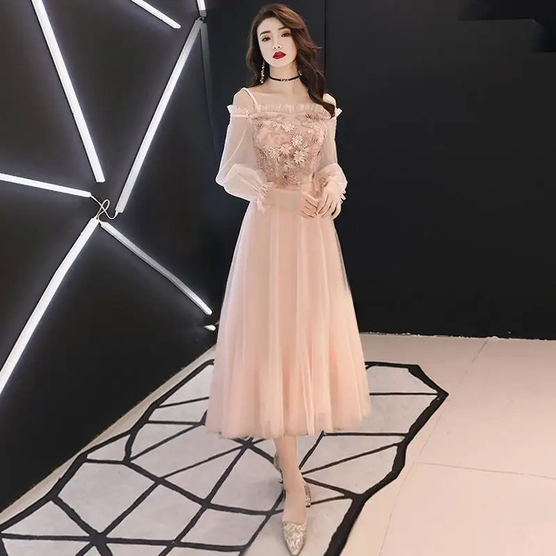 Pink-Bride-Wedding-Party-Dress-Womens-Slash-Neck-Cheongsam-Noble-Elegant-Long-Qipao-Luxury-Mesh-Robes