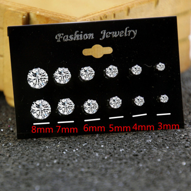 12 Pair/Pack White Shiny Wedding Stud Earrings Set For Women Men Crystal Jewelry Accessories Oorbellen Jewelry Earrings