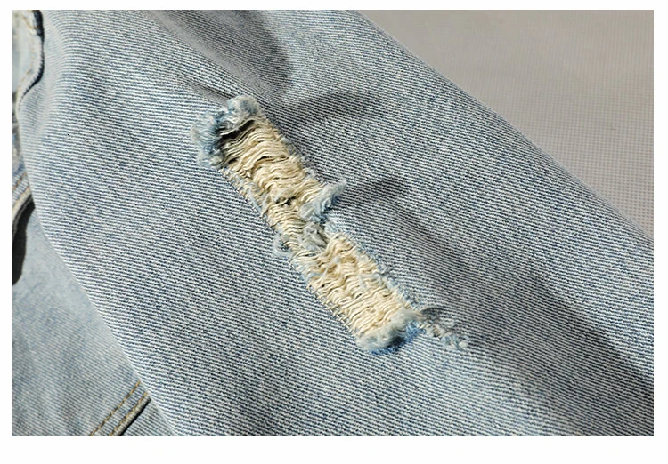 Hole Denim Jacket Men's Fashion Washed Solid Color Casual Retro Denim Jacket Man Streetwear Wild Hip Hop Loose Bomber Jacket
