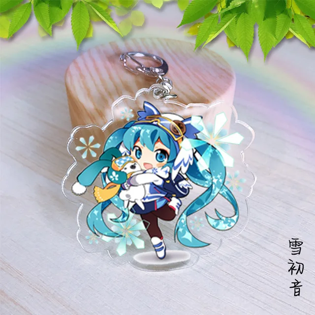 

Anime Hatsune miku keychain acrylic double-sided pendant Key Ring Japanese Transparent Game Green Onion Key Ring