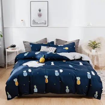 

BEST.WENSD Zipper Bedding Set King Pineapple Bed Linens Set Bedclothes Blue Double Bedding Sheet, Pillowcase & Duvet Cover Sets