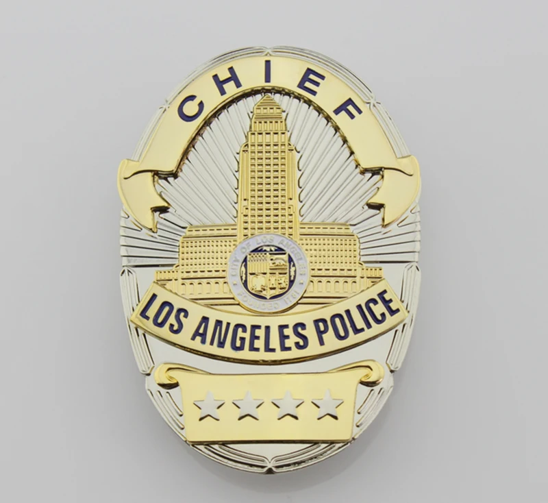 LAPD CHIEF LOS ANGELES POLICE-Реплика ТВ/фильм Prop pin значок обратно с зажимом для ремня кожаный держатель и ожерелье