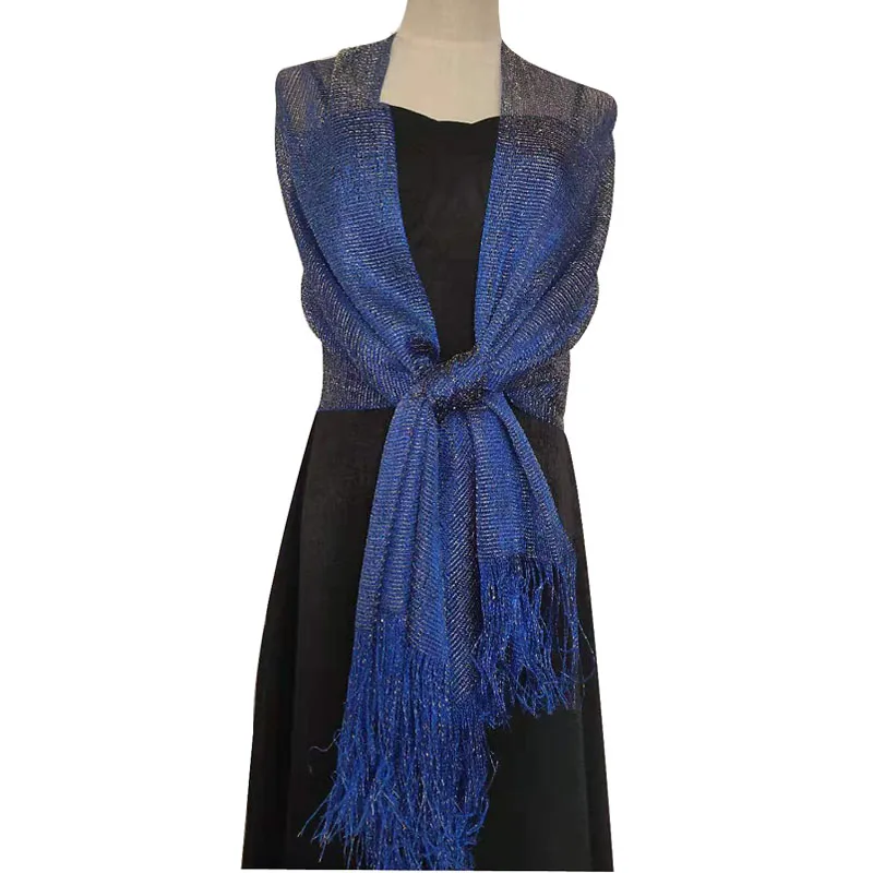 Модные женские металлические шарфы свадебные и вечерние шали элегантные блестящие длинные шарфы - Цвет: Cobalt blue