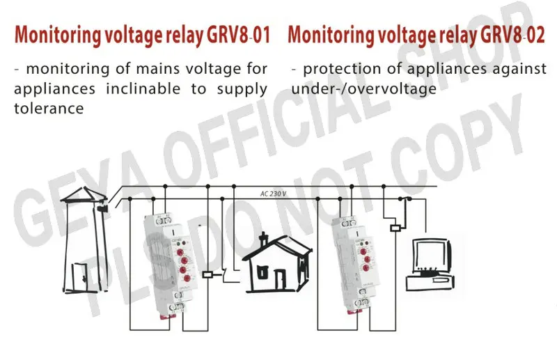 GEYA GRV8-02 реле защиты напряжения Защита от перенапряжения и пониженного напряжения AC220V DC12V DC48V реле контроля напряжения