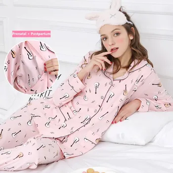 

Fashion Japanese Maternity Pajamas Nursing Suit Sleepwear Spring Autumn Pregnancy Clothes Underwear Print Nightwear Outdoors