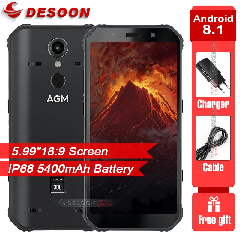 AGM A9 водонепроницаемый 5,9" FHD+ экран смартфон Android 8,1 4 Гб 64 Гб 5400 мАч JBL настроенные колонки Quest Charge NFC OTG Мобильный телефон