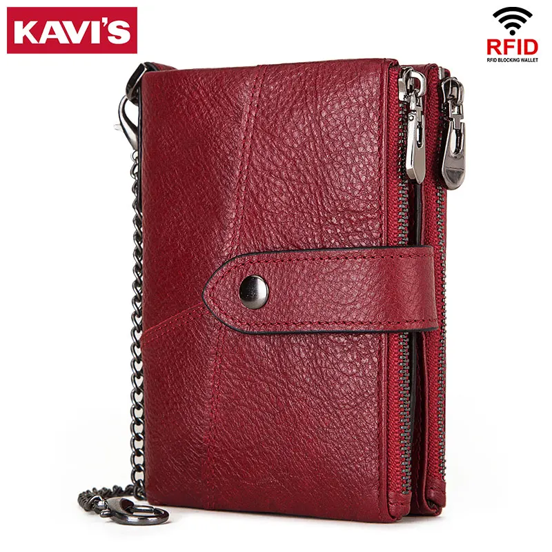 Red Wallet Chain Coin-Purse Money-Bag Portomonee Card-Holder Rfid Female Small Girls